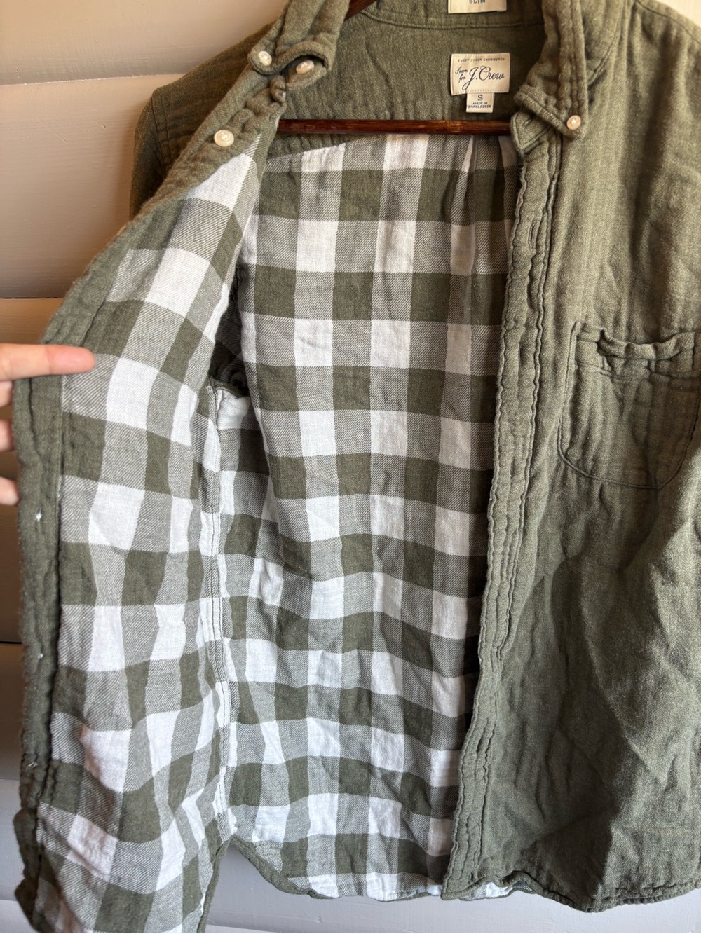 J.Crew Double Cloth Muslin Cotton Button-Up Shirt Olive Buffalo Plaid Slim Small